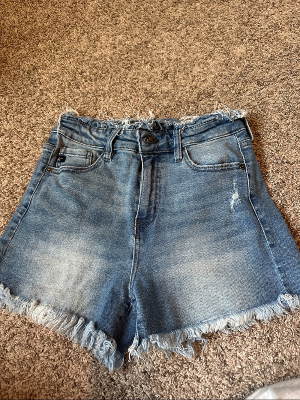 KanCan Light Blue High-Rise Frayed Hem Denim Shorts